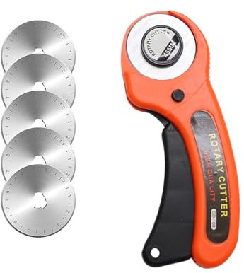 Couteau rotatif de précision, 45 mm, ensemble de cutter rotatif, couteau rotatif professionnel avec 5 lames de rechange, cutter à lames rondes pour travaux de surpiqûre, tissu, cuir, couture et plus