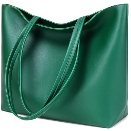 MEEGIRL Damen Henkeltaschen, Einfache Handtaschen PU Leder Tote Shopper Bag für Arbeit, Schule, Einkauf mit Reißverschluss und Innentasche (Dark Green)