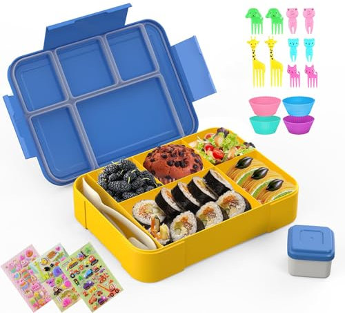 ROVENEW Children's Lunch Box with Compartments, School Lunch Box, Design with Multiple Compartments, Leak-proof and Durable, Perfect Food Companion for Adults and Children (Blue)