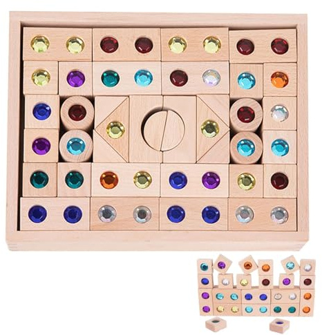 Mixnexorad Acrylblock-Spielzeug, Holzbaustein-Set, 50 Stück Regenbogen-Stapelspielzeug für Kinder, Holzklötze für Kinder, lehrreich und unterhaltsam für das Lernen im Kindergarten