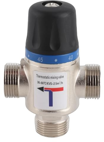 Vanne Thermostatique 3 Voies G3/4, Contrôle de Température 35-60°C, Laiton, pour Système de Chauffage au Sol et Eau Chaude Domestique