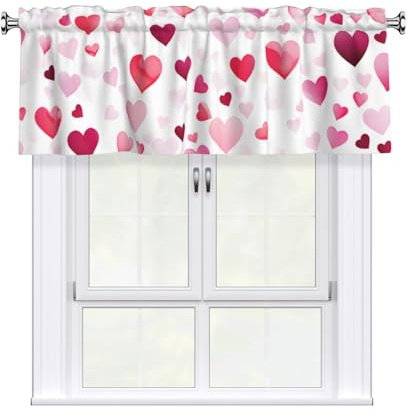 Mantovana corta per finestra con cuori, 7,6 cm, con tasca per asta, decorazione per la casa, 137 x 45 cm, 1 pannello