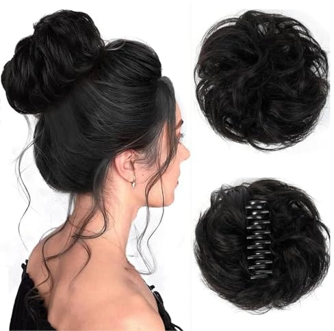 VADES Large Human Messy Bun Hair Piece with Claw Clip for Women, Black #1B | Real Human Hair Chignon Ponytail Hair Extensions, Adds instant volume with soft Curls for Thin Hair for Daily Party Wear