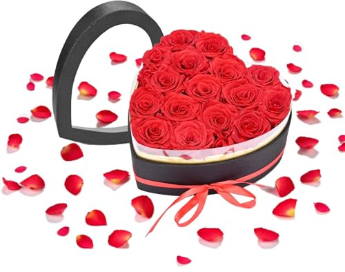 BugyKido Valentine's Day Gifts for Her - 16Pcs Preserved Roses in Heart Box, Forever Preserved Red Roses Gift for Her, Wife, Girlfriend - Ready-to-Gift Eternal Flowers for Anniversary, Birthday