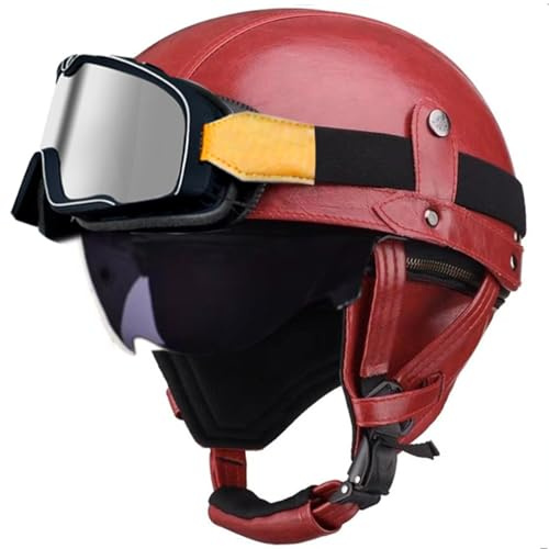 Casco Mezzo Retrò Moto Caschi Cromwell Avce Occhiali Caschi Jet E Demi-Jet Elmetto Moto Vintage DOTECE Omologato Aperto Casco Scodella Casco Mezzo Protettivo Adulti Unisex Z-3,M:57-58CM