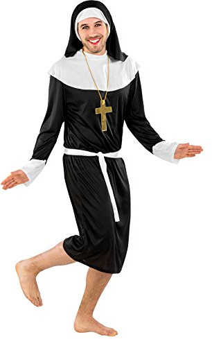 dressforfun tectake Herrenkostüm Nonne Kloster Schwester | Weit geschnittene Robe | Nonnenkragen | inkl. Bindegürtel & Kopfbedeckung (M | Nr. 300363)