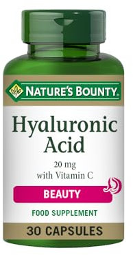Nature's Bounty Hyaluronic Acid 20 mg with Vitamin C Capsules - Pack of 30 Capsules - Supports Collagen Formation and Skin Structure - Antioxidant Support Against Free Radicals (Pack of 1)