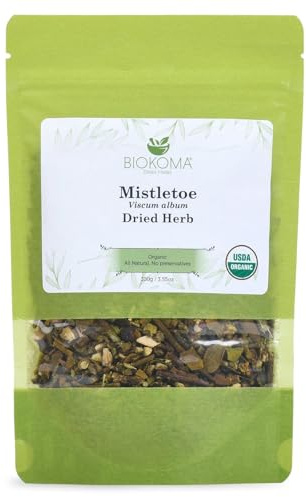 Biokoma Organic Mistletoe Dried Herb 100g (3.55oz) In Resealable Moisture Proof Pouch, USDA Certified Organic - Herbal Tea, No Additives, No Preservatives, No GMO, Kosher