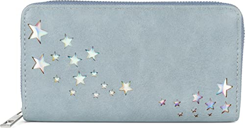 styleBREAKER Damen Geldbörse Sterne Cutouts | Umlaufender Reißverschluss, 19x10x2,5 cm Maß, 8 Kartenfächer, 3 große Scheinfächer, Münzfach mit Zipper, 2 Einsteckfächer.