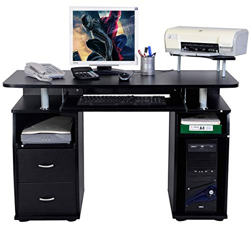 GIANTEX Computertisch Schreibtisch PC-Tisch Bürotisch Arbeitstisch mit Tastaturauszug Regalen Schubladen Druckerablage Farbwahl, 120 x 55 x 85cm