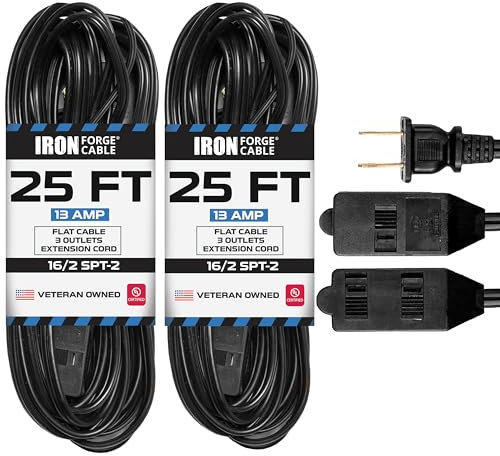 Iron Forge Cable 16 Gauge Black Indoor Extension Cord, 25 Ft - SJT