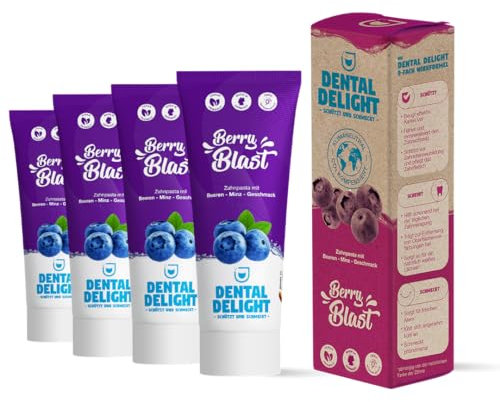 DENTAL DELIGHT Berry Blast Zahnpasta, Vegane Zahnpasta mit Geschmack, Zahncreme (Blaubeere-Minze, 4er Pack)