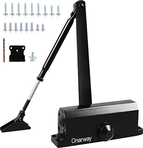 Onarway Adjustable Automatic Size 3 Spring Hydraulic Door Closer/Closure Aluminum Alloy, for Residential and Commercial Use with Fitting Template for Middle-Weight Door-Black
