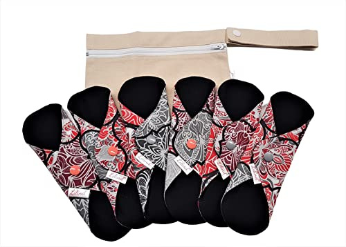 Lilind Lot de 6 serviettes hygiéniques jetables en tissu bio 100 % coton Noir 20 см