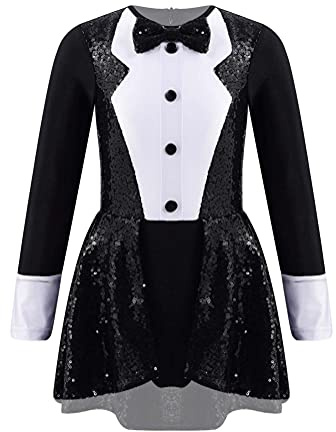 Alvivi Vestido Lentejuelas de Danza para Niña Leotardo Gimnasia Maillot de Patinaje Artístico Disfraz de Circo Fiesta Carnaval 3-14 Años Negro 13-14 años