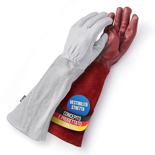 LAUTER SCHUTZ ® DORNENSICHERE Guantes de piel de vaca - Con costura en la espalda para mayor libertad de movimiento y comodidad (L, Marrón)