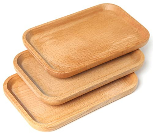 3 Pack 8 x 5 Inches Serving Platter Tray, Tray Cheese Plate Rectangular Platter for Fruit, Appetizer, Bread,Rectangular Avoid Sliding and Spilling Food (Wood Trays x 3Pack)