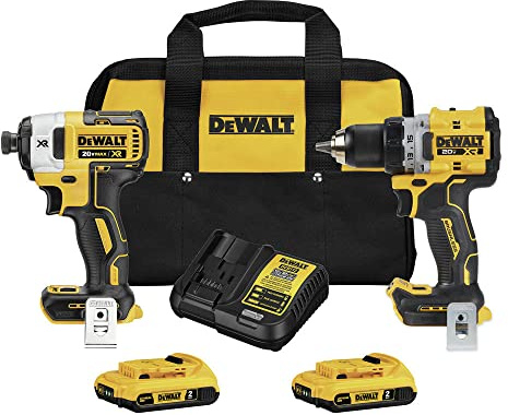 DEWALT 20V MAX* XR sans fil 1/2 Perceuse/tournevis et 1/4 Kit de tournevis à percussion avec (2) batteries de 2 Ah et chargeur (DCK248D2)