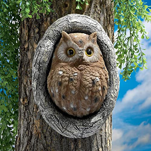Hängeteller aus Kunstharz, Eule, Gartenskulptur zum Aufhängen, für den Außenbereich, Gartendekoration, Baum-Anhänger, Kunstharz, Handwerkskunst, 24,1 x 17,8 x 5,1 cm