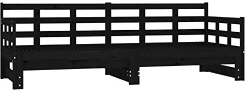 vidaXL Tagesbett Ausziehbar Sofa Gästebett Sofabett Bett Bettsofa Holzbett Schlafsofa Ausziehbett Bettgestell Schwarz Massivholz Kiefer 2X(90x190) cm