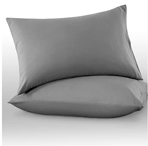 Microfiber Pillow Cases 2 Pack - Plain Dyed Housewife Pillowcases - Grey - (74x48 cm)