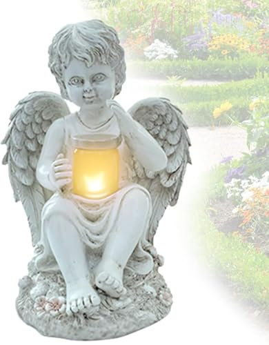 Decorazione da giardino a forma di angelo, illuminazione solare, resistente alle intemperie, decorazione da giardino, adatta per esterni, decorazione da giardino, a energia solare, per terrazza, (A)