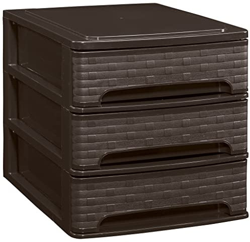 Cajonera Plástico 3 Cajones Wengue - Organizador de Escritorio, Mini Cajonera para Papeles y Material de Oficina, Organizador de Documentos 355 x 265 x 265 mm