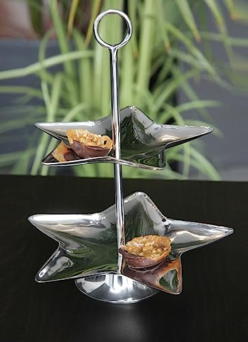 itsisa 2-stöckige Stern Etagere Silverline aus Edelstahl H: 23 cm - Pralinenetagere, Bonboniere, Pralinen, Gebäck Weihnachten
