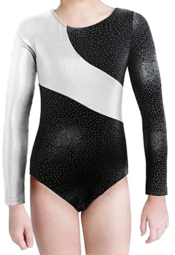 XiaoMoSha Gymnastikdräkt för flickor Långärmad/ärmlös dansdräkt Sparkle balettdräkt,Silverfärgat,9-10 år