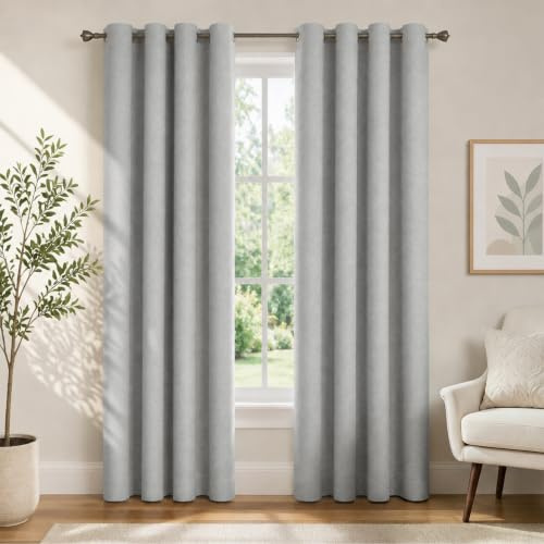 Ystyle Verdunkelungsvorhänge mit Ösen 100% 2er Set, 140×225 cm, Grau Weiß | Blackout Curtain Leinenoptik, Thermovorhang Gegen Kälte Und Hitze, Gardinen Blickdicht für Schlafzimmer Wohnzimmer