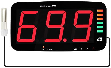 Decibel Meter 13 Inches Wall Hanging Sound Level Meter Data Logger, Noise Meter with 16.4ft Sound Sensor, Audible and Visual Alarm Sound Meter for Decibel Level Monitoring in Classroom, Studio, Home