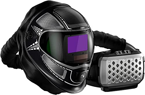 ANDELI Welding Helmet with Respirator,99.95% PAPR Filtration Efficiency Panoramic 180° Large Viewing Powered Air Purifying Respirator Auto Darkening Welding Helmet with Light