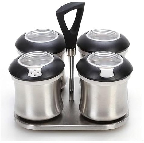 PIPONS Zuckerdose Salztopf Gewürzbehälter-Set Aus Edelstahl Mit Tablett, Zuckerdose-Set, Restaurant-Gewürztopf, Behälter Für Salzstreuer Salzdose Spice Jars