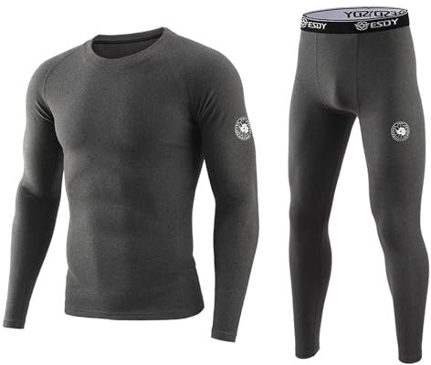 KONG JIMFAN Herren Thermounterwäsche Set Anime Pullover Herren Leggings Winter Thermo Unterhosen Herren Lange Unterhosen Herren Thermo Unterhose Kurz Lange Unterhosen(Light Gray,S)