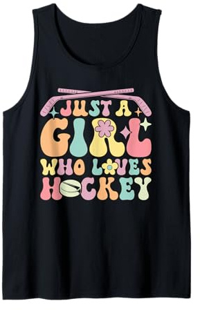 Just A Girl Who Loves Hockey Groovy Hockey Girl Camiseta sin Mangas
