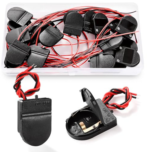KUOQIY 20 PCS 1 x 3V Button Coin Cell Battery Socket Holder Case Box, CR2032 Battery Holder with Wire Lead ON-Off Switch, Coin Cell Battery Holder ON-Off Switch Battery Holder, Black