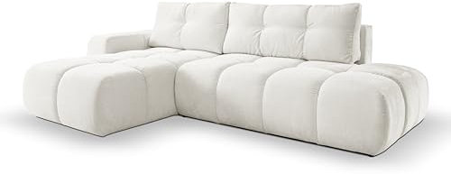 KEF Ecksofa Soro - Couch mit Schlaffunktion - Big Sofa L Form mit Kunststoffbeine - Schlafcouch mit Bettkasten - 288x90x176 cm - 01 Creme - Linke Seite