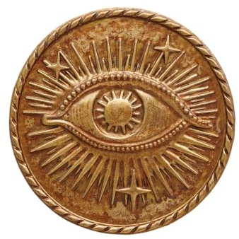 Chehoma - Mural de pared con ojo de protección adornado con estrellas, pátina dorada antigua, diámetro 12 cm, sistema de enganche incluido, decoración de pared, colección ex-voto