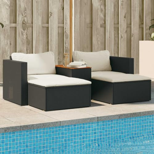 Homgoday Gartenmöbel-Set, 5-teilig, mit Kissen, schwarz, Polyrattan, Akazie, Outdoor-Sofas, Gartenmöbel-Set, Loungeset für den Außenbereich, Sofa für den Außenbereich