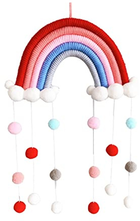 Windspiel, Raumdekoration, handgefertigt, gewebtes Baumwollseil, Regenbogen-Hängedekoration, Wandbehang, Dekor mit Filzkugel, Foto-Requisiten, Terrassen (Farbe: N 26 x 50 cm) (J 26 x 50 cm)