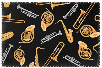 Saxophon Posaune Musik Schwarz, 6er Set Tischsets Waschbar Platzsets für Esstisch Hitzebeständig Tablettmatten 30x45cm