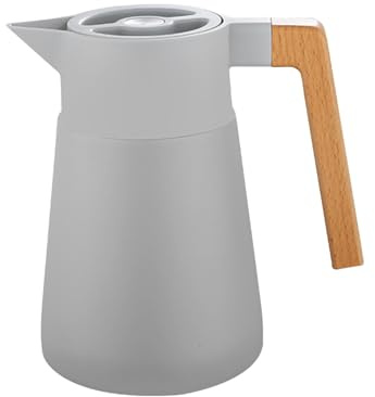 Pichet Isotherme Bouteille Sous Vide Isolé, Acier Inoxydable, Avec Manche En Bois, Carafe à Café Thermique Pour Le Thé Café Chaud Et Froid, Pour Hôtel Bureau Domicile (Gris,1.5L)