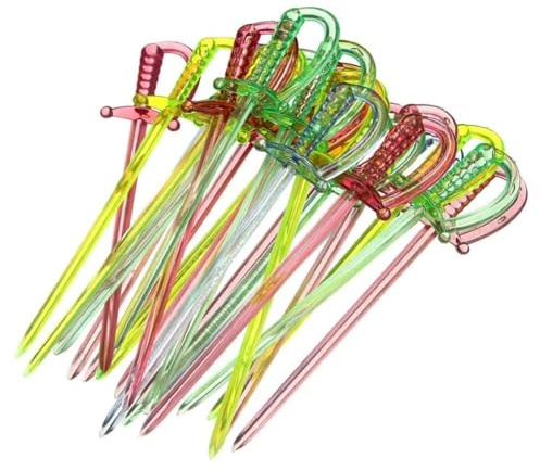 JYTDBCS Paquete de 100 palillos de espada de cóctel retro, espadas piratas de plástico, espadas de cóctel, espadas de cóctel de plástico, palitos de cóctel