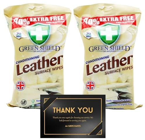 2 x Green Shield Leathers Conditioning Surface Wipes - (140 Large Wipes) | 40% Extra Free | 4-in-1 Formula for Leather Care | Gently Cleans, Moisturizes, and Protects Leather Surfaces