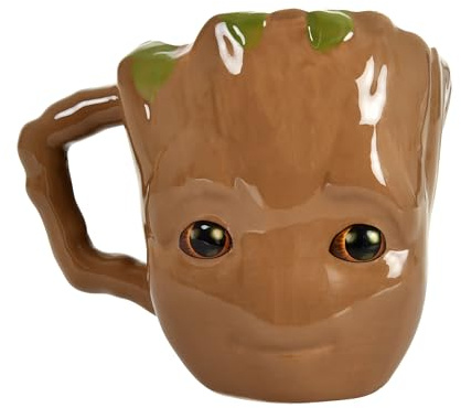 Elbenwald Tasse im 3D Design für Guardians of the Galaxy Fans - Groot Design - 10 x 11,5 x 13 cm - 450 ml - Keramik - Braun