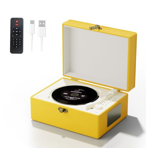 Lettore CD portatile con altoparlante, telecomando, batteria 3600 mAh, giallo, 20 x 15 x 10 cm, 1,3 kg