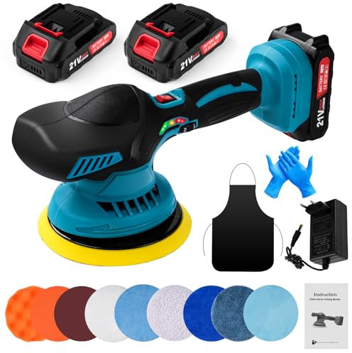 Elettrico Lucidatrice Cordless 6 velocità variabile,2 batterie da 21 V,Auto Cera Macchina Maniglia Lucidatrice Cera -per la cura dell'auto, lucidatura,