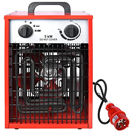 FIVMEN Heizlüfter 5KW 400V Heizstrahler Elektroheizung mit 1,4 M Stromkabel Heizgeräte Elektroheizer Bauheizer 4 Heizstufen Heizgebläse Überlastschutz für Industrie Baustelle