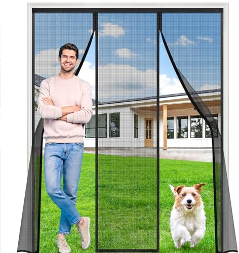 Doppeltür Fliegengitter mit Stärkere Magneten 190 * 205cm, 3,8cm Breiter Türkopf,Hände frei, Insektensicher, Tier- und Kinderfreundlich,Fliegengitter Magnet Tür Ideale für Schiebetür,Balkontür