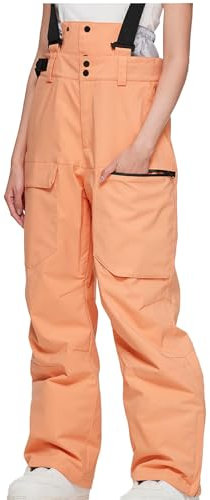 FNKDOR Damen Skihose Softshell Wasserdicht Winddicht Winter Warm Overall Schneehose Verstellbaren Hosenträgerhose Snowboardhose Skilanglaufhose Wanderhose (Orange, XXL)
